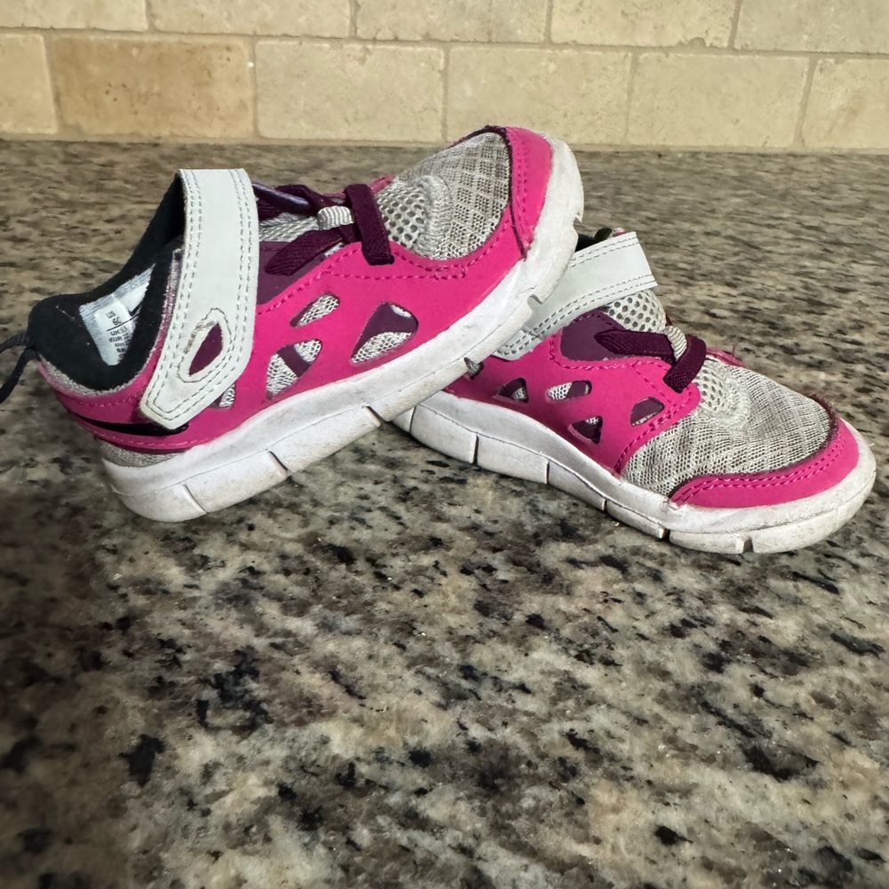 Pink and Gray Velcro Sneakers with Rubber Sole